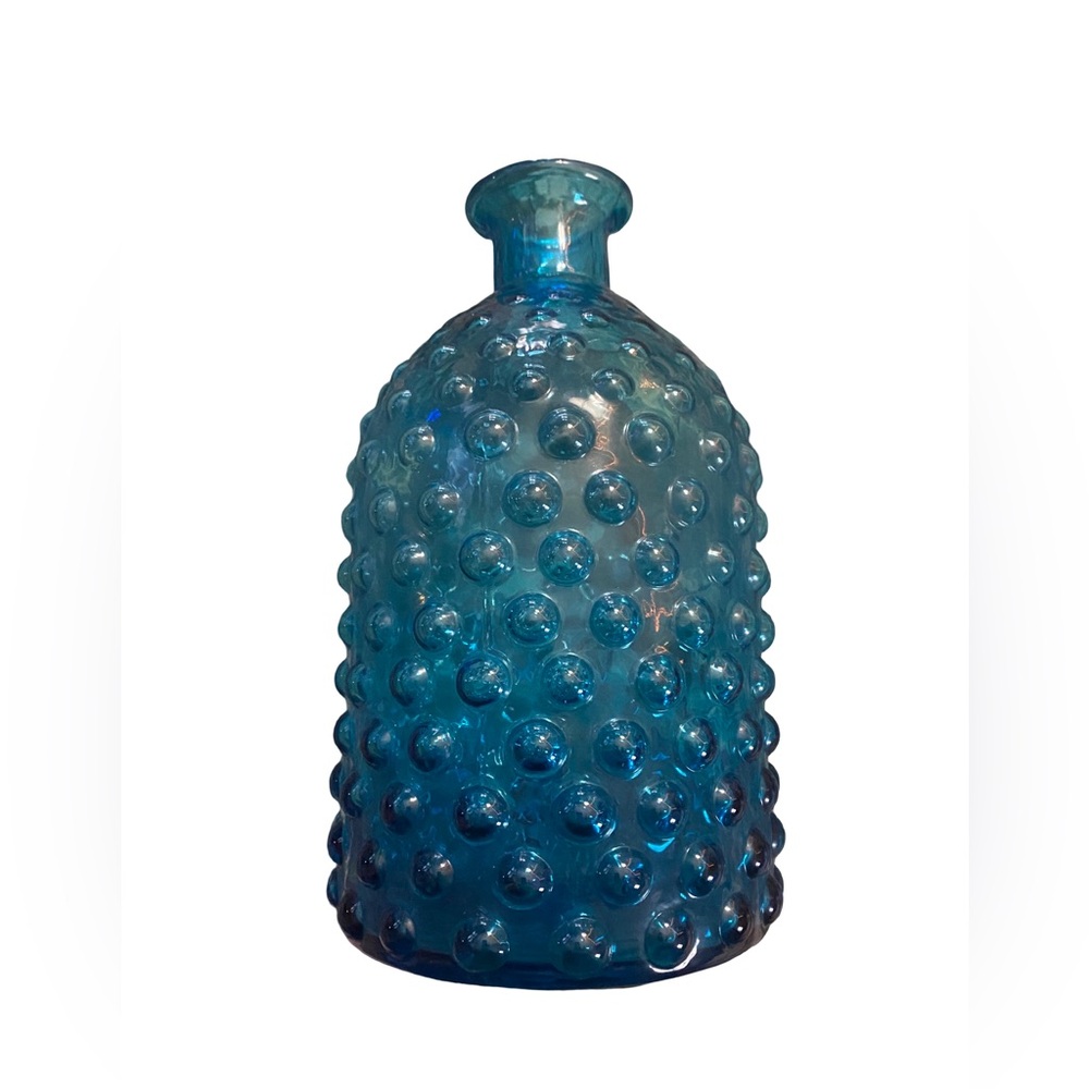 Vintage MCM Italian Empoli Blue Glass Hobnail Vase *See Measurements *